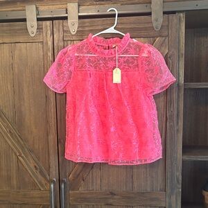 JODIFL Vibrant Pink Lace Top
